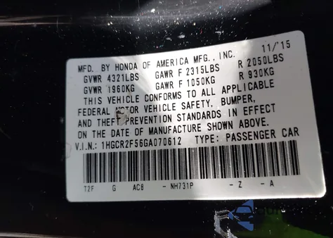 2016 Honda Accord Sport z USA, uszkodzony, nr VIN 1HGCR2F56GA070612